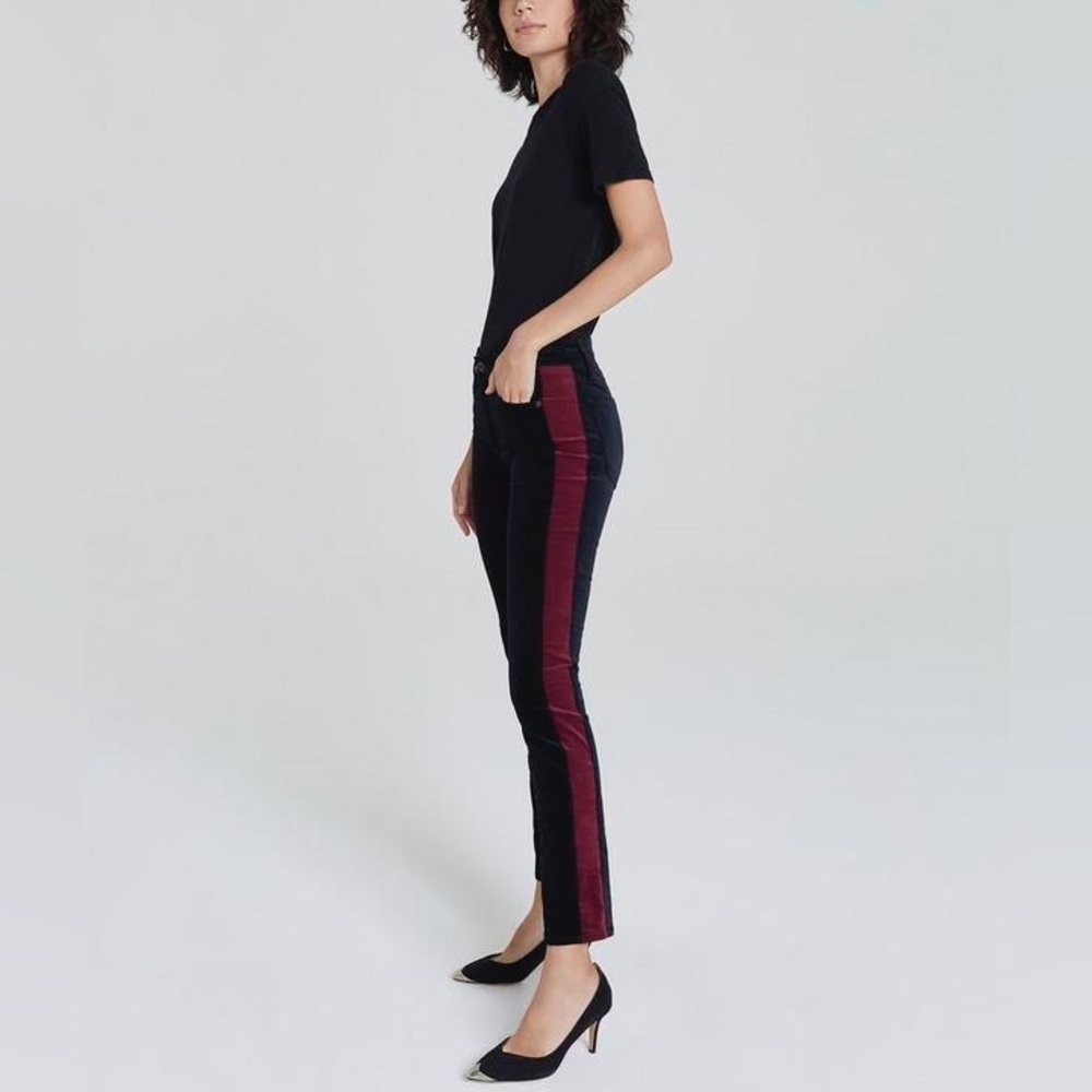 (B22) AG Adriano Goldschmied Mari Tuxedo Stripe Super Black pants, Size 28 NWT
